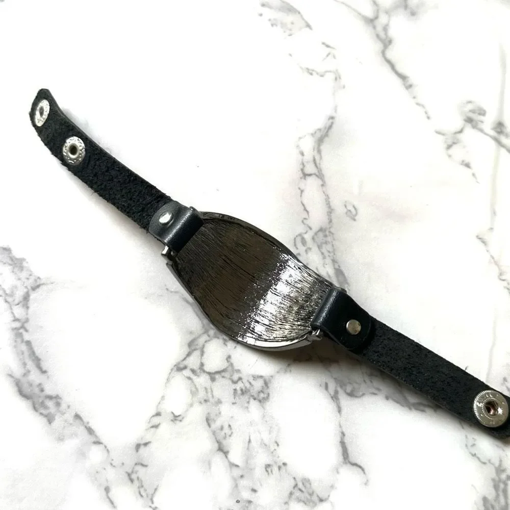 Yik Fung black leather rhinestone bracelet